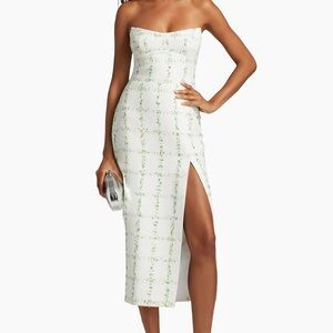 Amanda Uprichard Ivy Tweed Strapless Midi-Dress